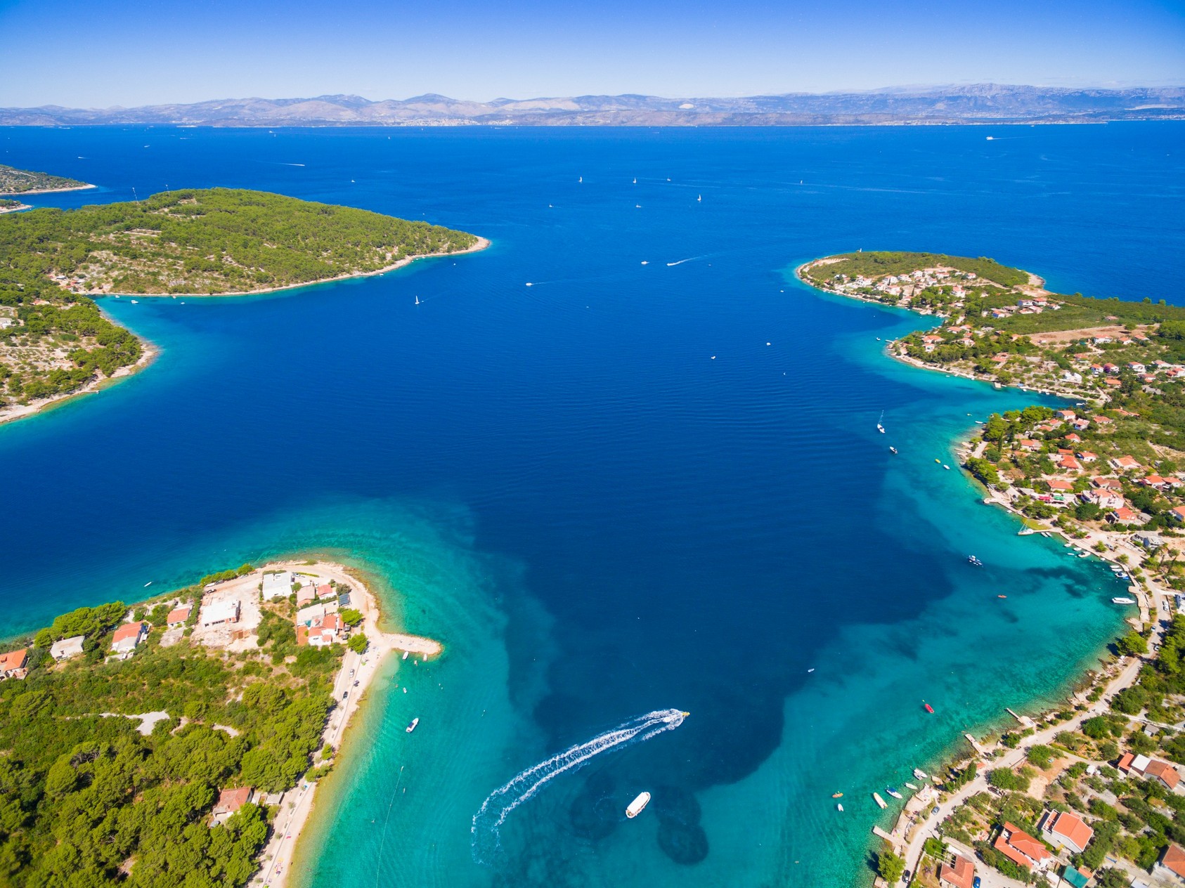 Aerial view of Croatia, Split Region, Solta island bays