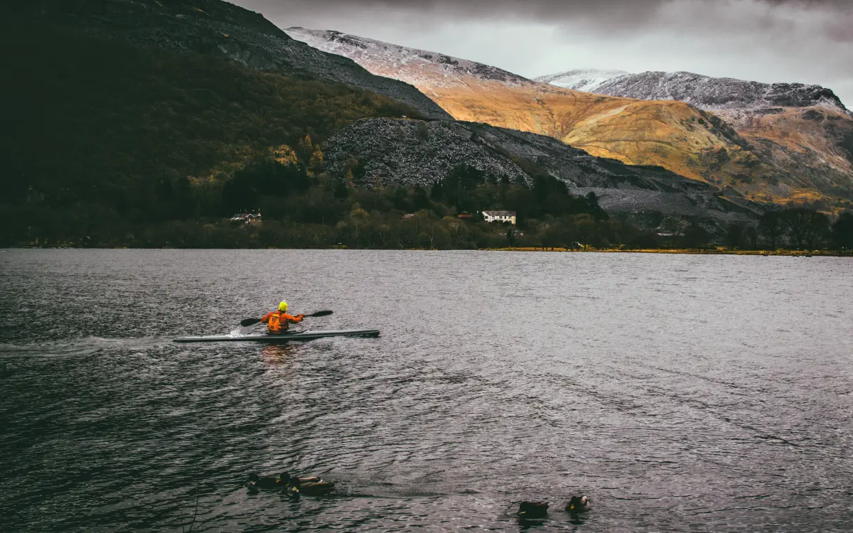 Canoeing on a lake in the UK