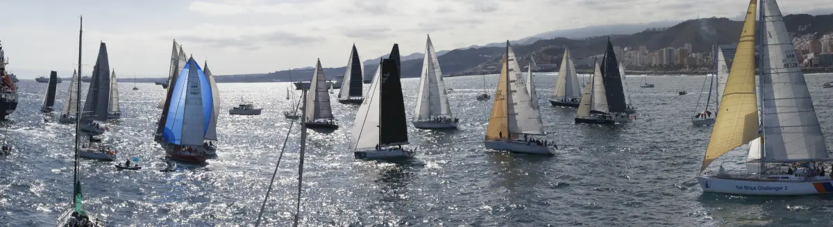 ARC Rally 2025 fleet leaving Las Palmas at the start of the Atlantic crossing